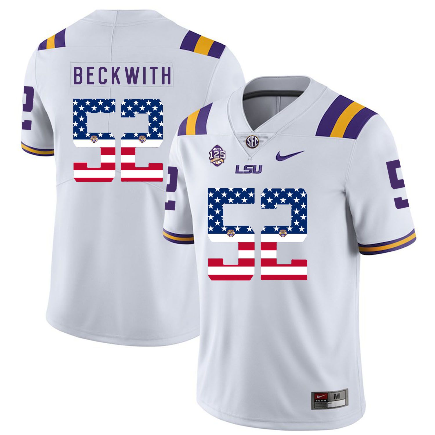 Men LSU Tigers #52 Beckwith White Flag Customized NCAA Jerseys->customized ncaa jersey->Custom Jersey